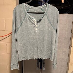 American Eagle Outfitters Green Henley Long Sleeve Tee